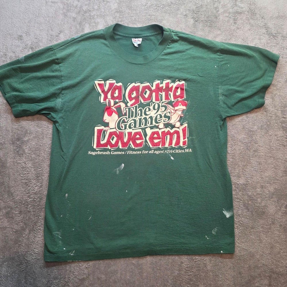 Vintage Hanes Shirt Mens L Green Ya Gotta '95 Games Sports Graphic T-Shirt